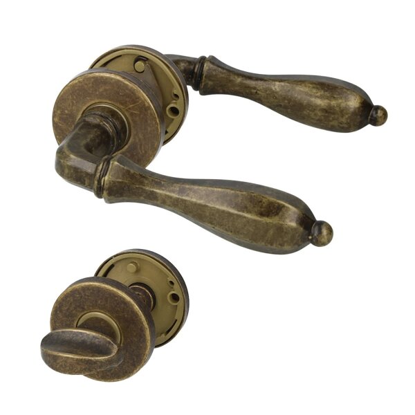 Rosettengarnitur Messing Antik Braun - Türdrücker Türklinke massiv - Vintage Drückergarnitur