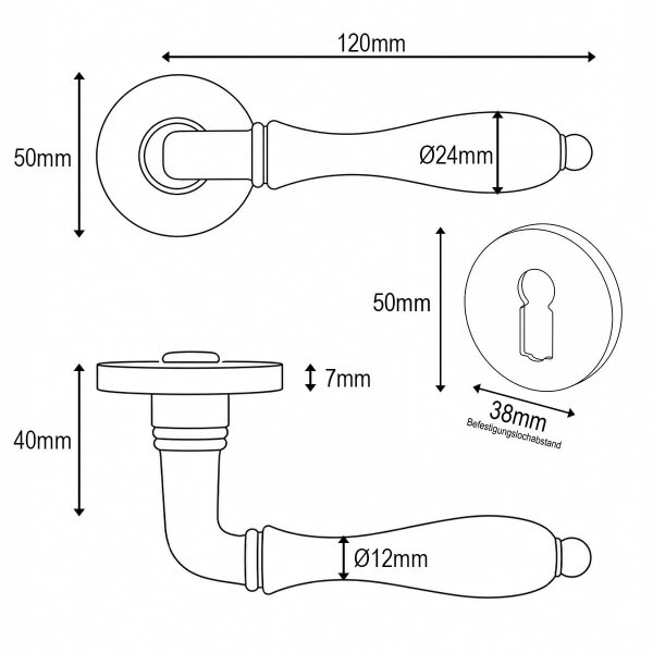 Rosettengarnitur Messing Antik Braun - Türdrücker Türklinke massiv - Vintage Drückergarnitur