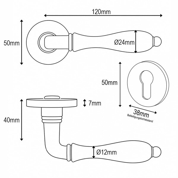 Rosettengarnitur Messing Antik Braun - Türdrücker Türklinke massiv - Vintage Drückergarnitur