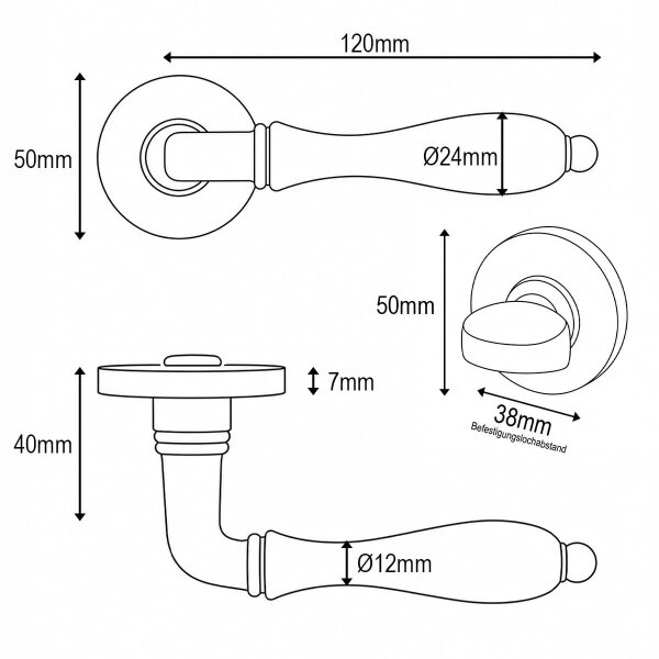Rosettengarnitur Messing Antik Braun - Türdrücker Türklinke massiv - Vintage Drückergarnitur