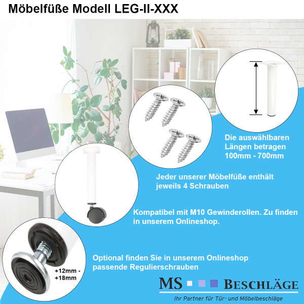 4er Set Möbelstützen Weiß Möbelbeine Höhe 150mm Möbelfüße Tischbeine Couchfüße ø 30mm Schrankfüße