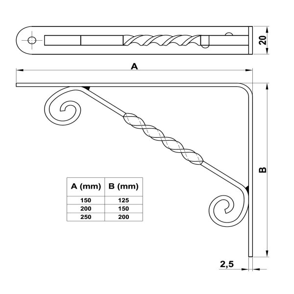 Schwarze Regalkonsole Regalbodenhalter Metallträger Garderobenkonsole Regalwinkel 150mm x 125mm