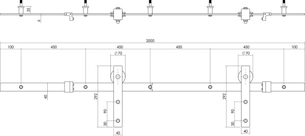 Schiebetürsystem Schiebtürbeschlag speziell für Glastüren in Schwarz 200mm