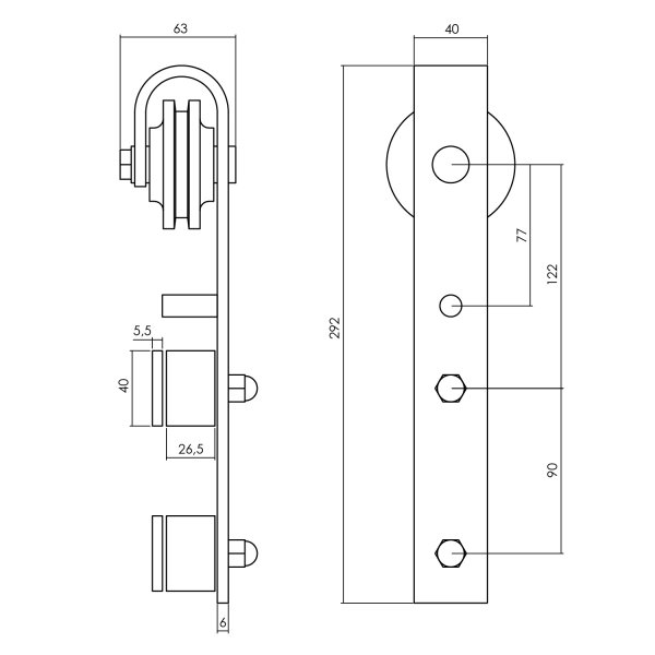 Schiebetürsystem Schiebtürbeschlag speziell für Glastüren in Schwarz 200mm