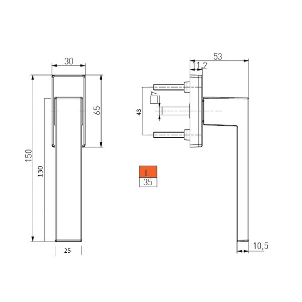 Fenstergriff Rasterolive Fensterolive Aluminium 45° Rasterung exklusives Design Weiss RAL 9016