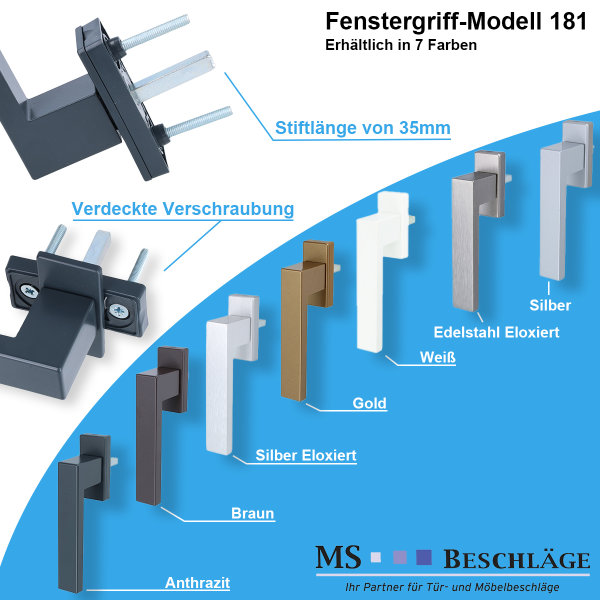 Fenstergriff Rasterolive Fensterolive Aluminium 45° Rasterung exklusives Design Weiss RAL 9016