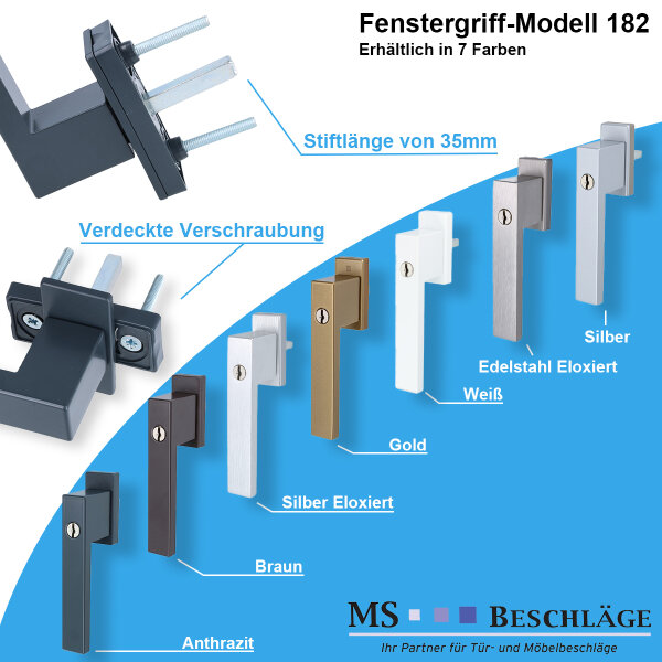 Fenstergriff Fensterolive Rasterolive Abschliessbar Einbruchschutz mit Schlüssel Edelstahl eloxiert F9