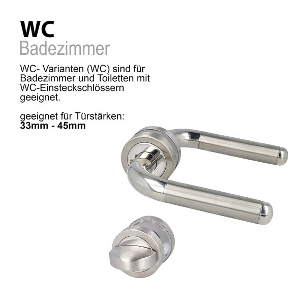 Edelstahl Türbeschlag Rosettengarnitur Isabel - Türdrücker BB-PZ-WC - Rundrosetten Türgarnitur WC DIN Norm