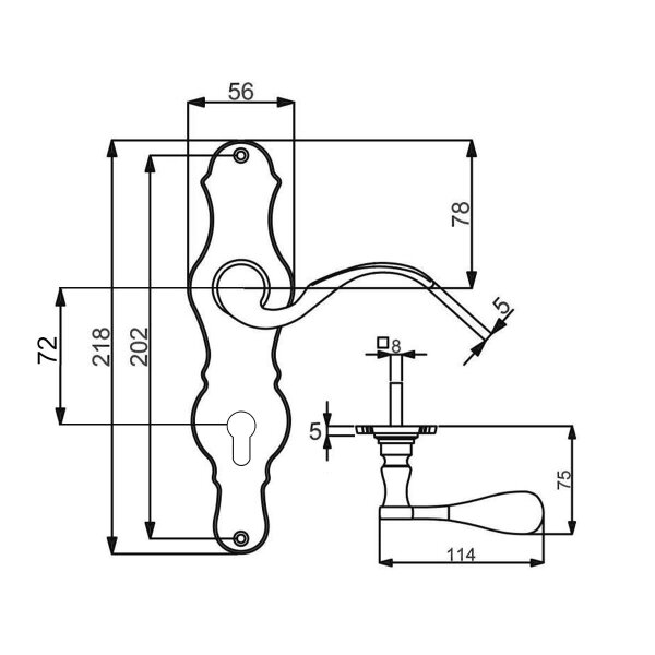 Türdrücker Langschildschildgarnitur Messing bronziert - Antik Türbeschlag für Innentüren BB/PZ/WC