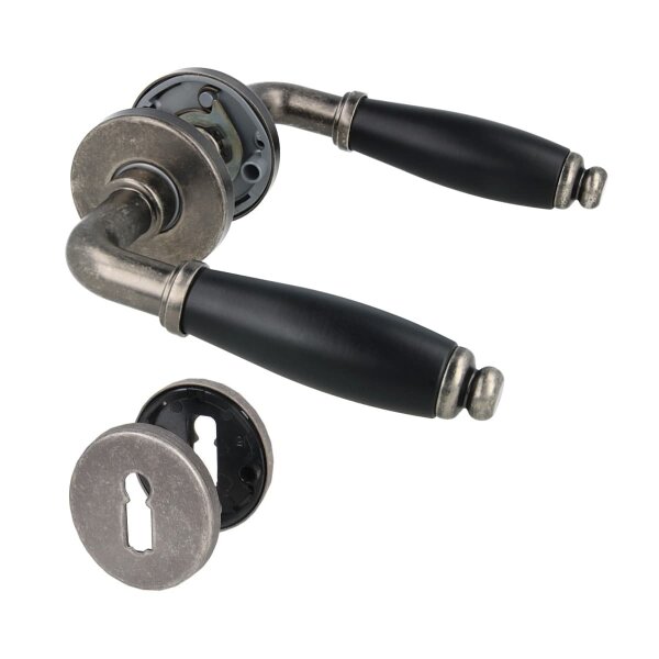 Türdrücker Messing Antik Grau - Rosettengarnitur Türklinke Schwarz - Vintage Türgriffgarnitur BB-PZ-WC