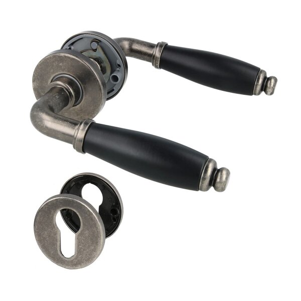 Türdrücker Messing Antik Grau - Rosettengarnitur Türklinke Schwarz - Vintage Türgriffgarnitur BB-PZ-WC
