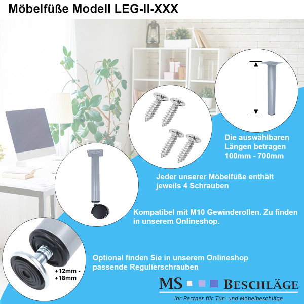 Couchfüße 4er Set Möbelfüße klassisch Silber Rund ø 30mm Möbelbeine Tischbeine Bettstützen