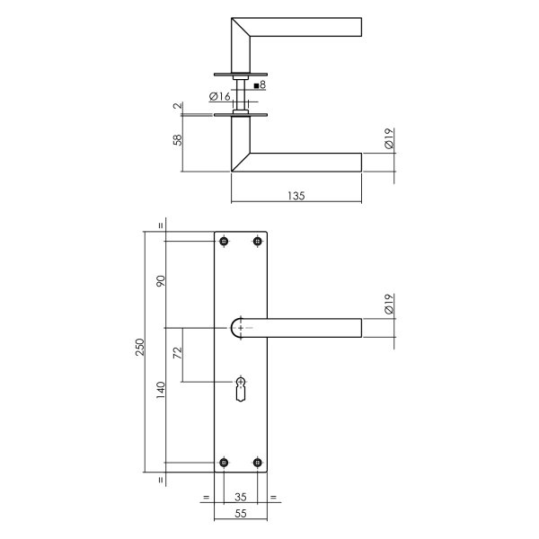 Edelstahl matt gebürstet Renovierungsschild extra breit Türdrücker Langschild-Türbeschlag Buntbart