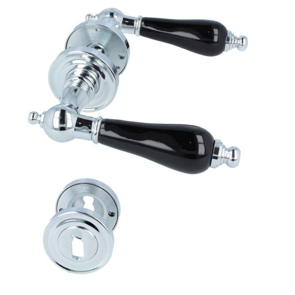 Türdrücker Rosettengarnitur Türbeschlag Messing verchromt Griffstück Schwarz