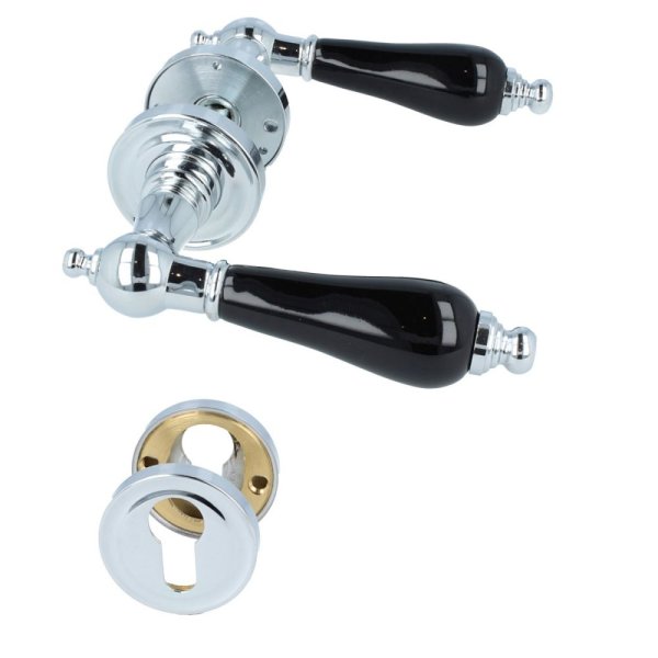 Türdrücker Rosettengarnitur Türbeschlag Messing verchromt Griffstück Schwarz