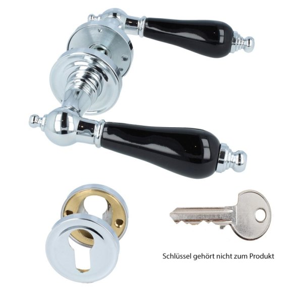 Türdrücker Rosettengarnitur Türbeschlag Messing verchromt Griffstück Schwarz