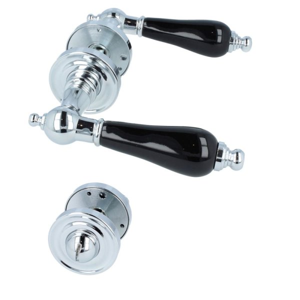 Türdrücker Rosettengarnitur Türbeschlag Messing verchromt Griffstück Schwarz