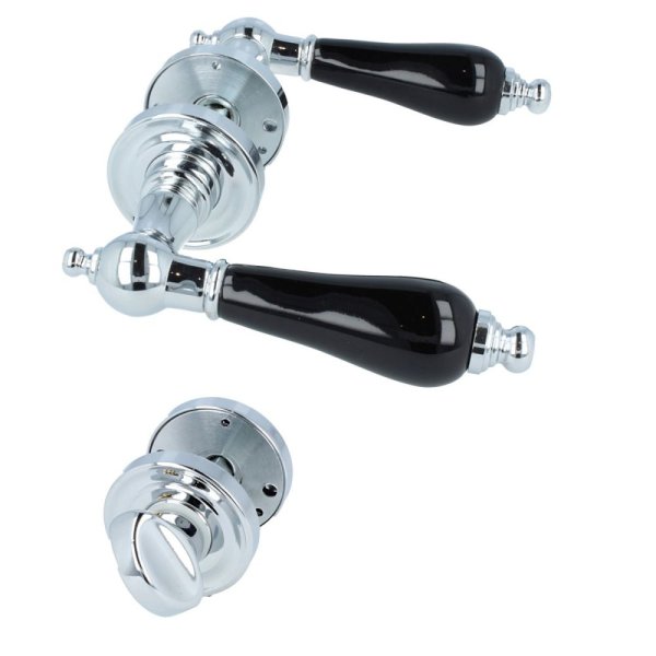 Türdrücker Rosettengarnitur Türbeschlag Messing verchromt Griffstück Schwarz