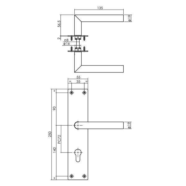 Renovierungsschild Schwarz matt 250x55mm Türdrücker Türbeschlag Edelstahl Schildgarnitur Profilzylinder