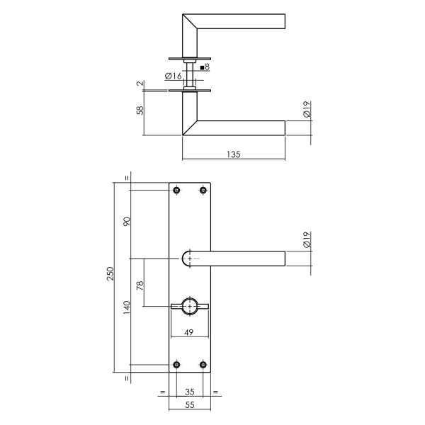 Renovierungsschild Schwarz matt 250x55mm Türdrücker Türbeschlag Edelstahl Schildgarnitur WC-Bad