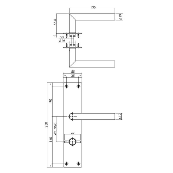 Renovierungsschild Schwarz matt 250x55mm Türdrücker Türbeschlag Edelstahl Schildgarnitur WC-Bad