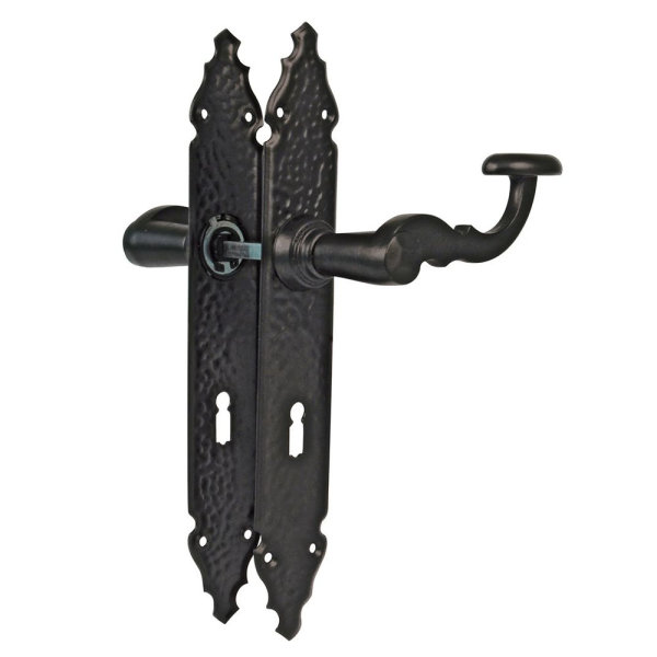 Langschildgarnitur 280x44mm Schild gehämmert Türdrücker Schwarz schmiedeeiserner Look Buntbart