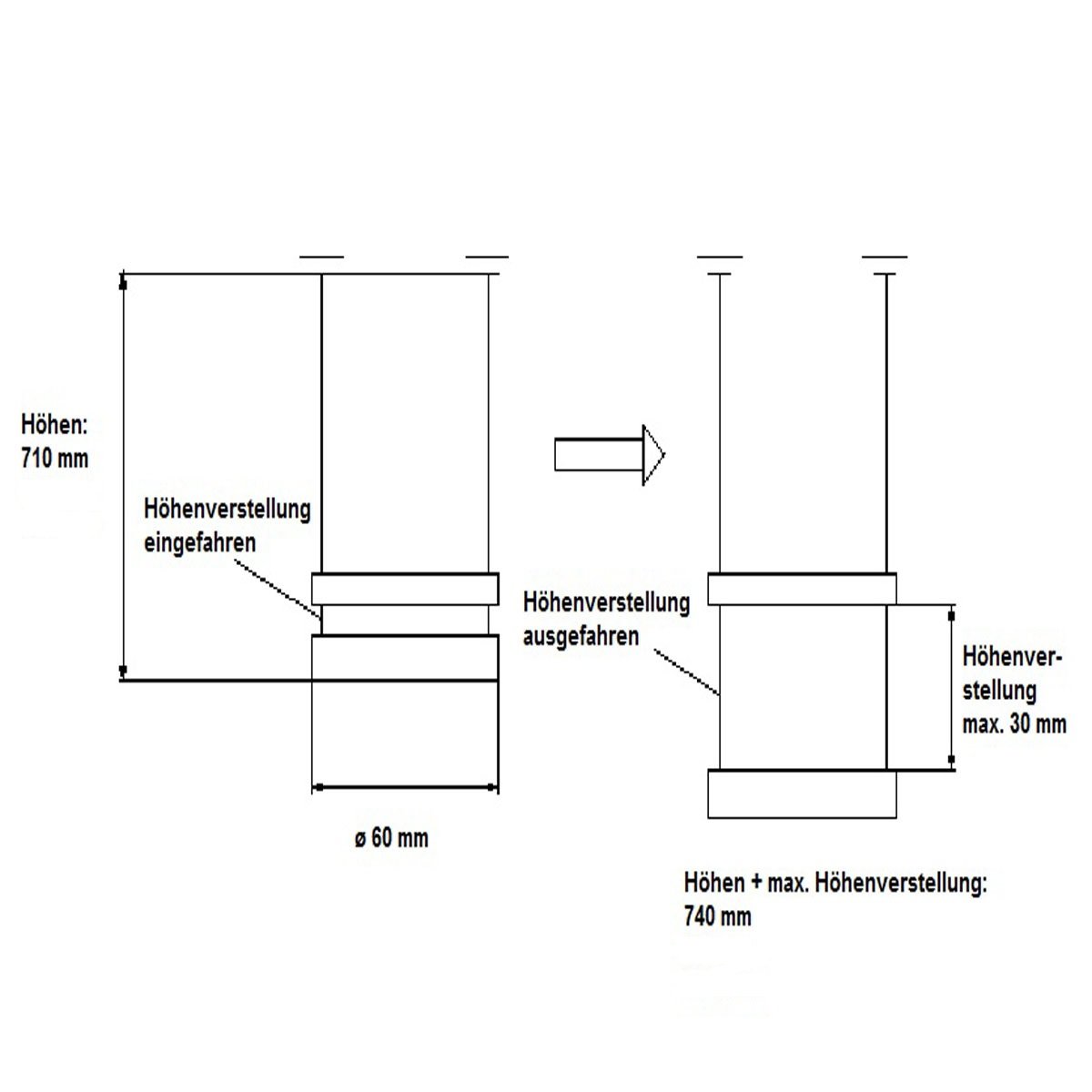 4er Set Tischbeine Edelstahl Optik – 710 Mm Hoch, Ø 60 Mm, Höhenverstellbar – MS Beschläge 4er Set Tischbeine Edelstahl Optik – 710 Mm Hoch, Ø 60 Mm, Höhenverstellbar – MS Beschläge