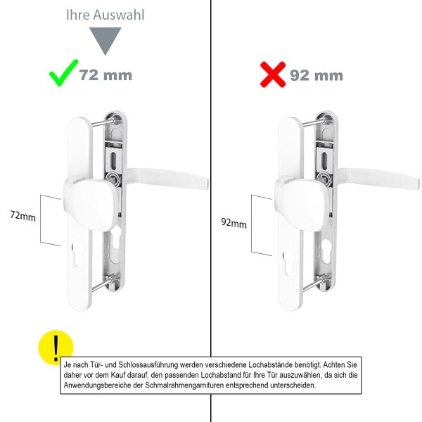 Schmalrahmengarnitur 8-72mm Schildgarnitur Weiss RAL9016 Langschildgarnitur PZ Drücker/Drücker 55-70mm nein