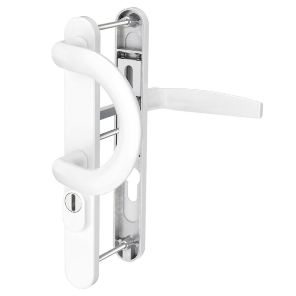Schmalrahmengarnitur 8-72mm Schildgarnitur Weiss RAL9016 Langschildgarnitur PZ Bügelgriff/Drücker 71-86mm ja