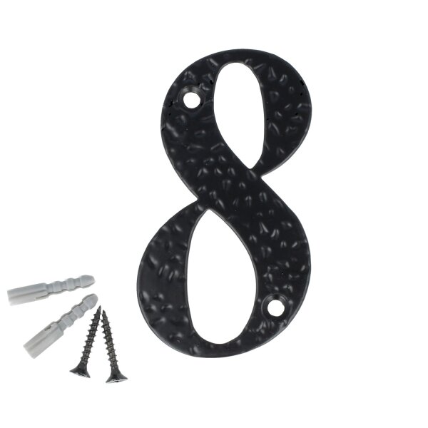 Hausnummern 0-9 Buchstaben A-H schwarz Hausziffern Wandnummern schmiedeeiserne Optik  8