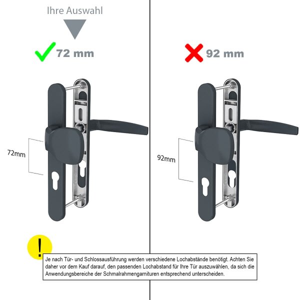 Langschildgarnitur Schmalrahmengarnitur Anthrazit RAL7016 PZ Lochung 8-72mm Drücker/Drücker 39-54mm nein