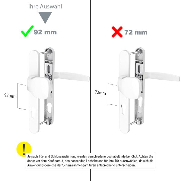 Schmalrahmengarnitur PZ Lochung 92mm Wechselgarnitur Haustürbeschlag Weiss RAL9016 Knopf/Drücker 55-70mm nein
