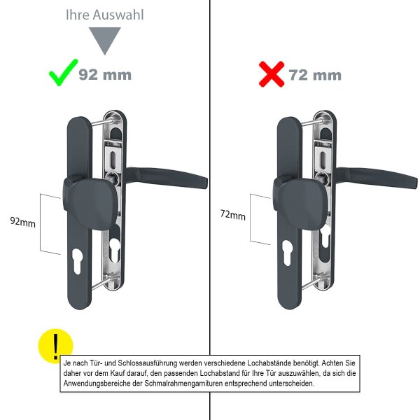 Langschild Schmalrahmengarnitur Anthrazit 92mm Wechselgarnitur Profilzylinder Knopf/Drücker 55-70mm nein