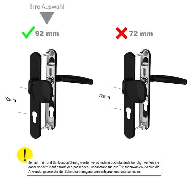 Aluminium Schmalrahmengarnitur Schwarz 92mm PZ Wechselgarnitur Haustür Nebeneingangstür Drücker/Drücker 39-54mm nein