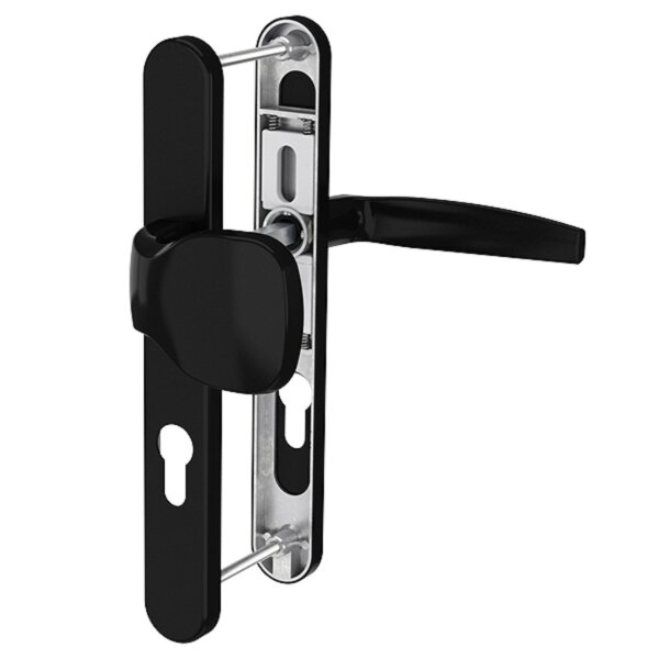 Aluminium Schmalrahmengarnitur Schwarz 92mm PZ Wechselgarnitur Haustür Nebeneingangstür Knopf/Drücker 55-70mm nein