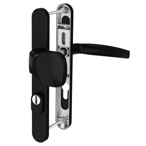 Aluminium Schmalrahmengarnitur Schwarz 92mm PZ Wechselgarnitur Haustür Nebeneingangstür Knopf/Drücker 71-86mm ja