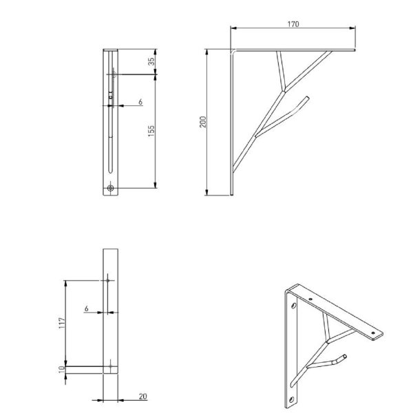 Regalbodenhalter Schwarz matt Garderobenkonsole Landhausstil Wandkonsole 200x170mm