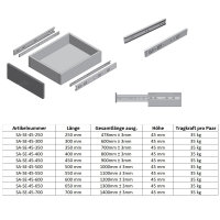 Schubladenschiene mit Selbsteinzug 600mm lang...