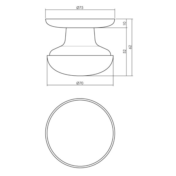 Intersteel Türknopf feststehend ø70/80 mm Messing unlackiert