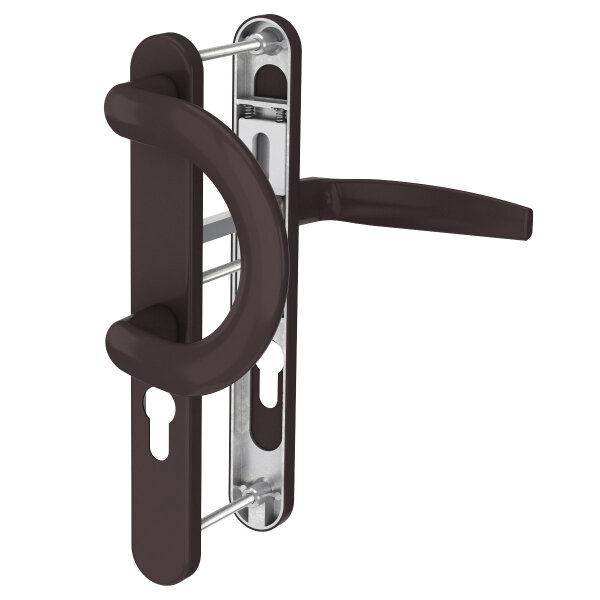 Schmalrahmengarnitur 92mm PZ Lochung Aluminium Braun Türbeschlag Nebeneingangstür Bügelgriff/Drücker 71-86mm nein