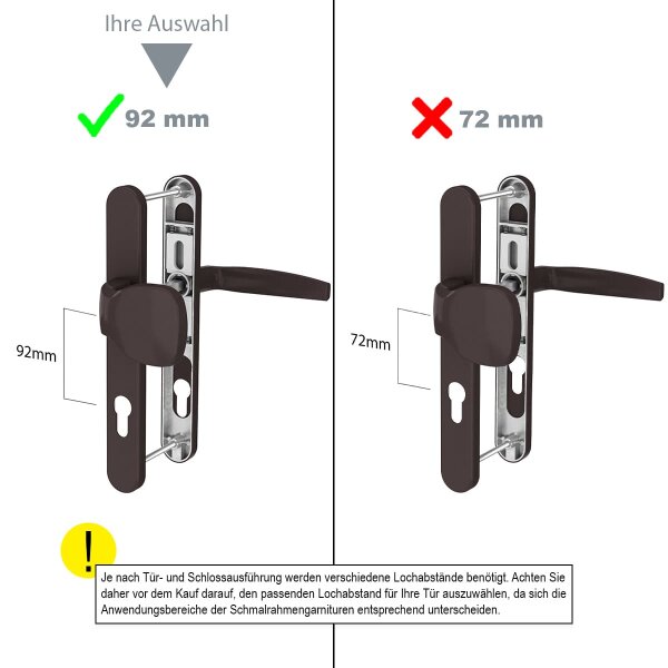 Schmalrahmengarnitur 92mm PZ Lochung Aluminium Braun Türbeschlag Nebeneingangstür Bügelgriff/Drücker 71-86mm nein