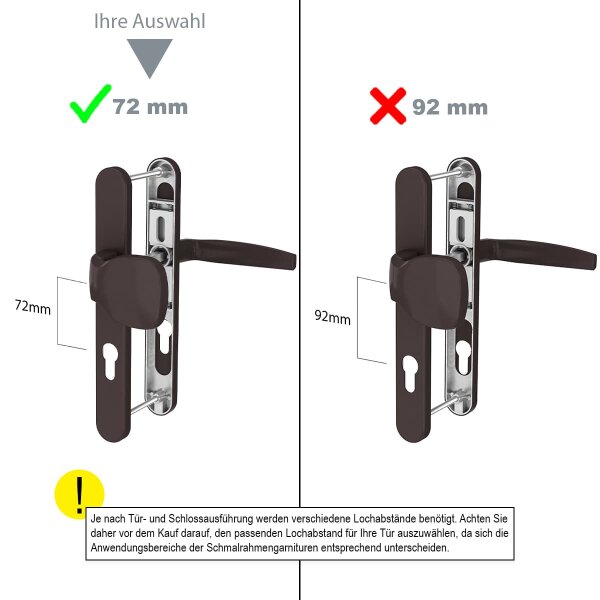 Aluminium 8-72mm Schmalrahmengarnitur Braun RAL8019 Langschild Türdrücker  Drücker/Drücker 39-54mm ja