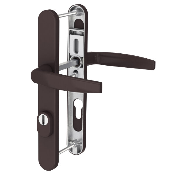 Aluminium 8-72mm Schmalrahmengarnitur Braun RAL8019 Langschild Türdrücker  Drücker/Drücker 71-86mm ja
