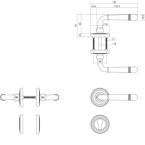 Türdrücker Fenstergriff Rosettengarnitur Antik Grau Vintage Stil Türbeschlag Zamak