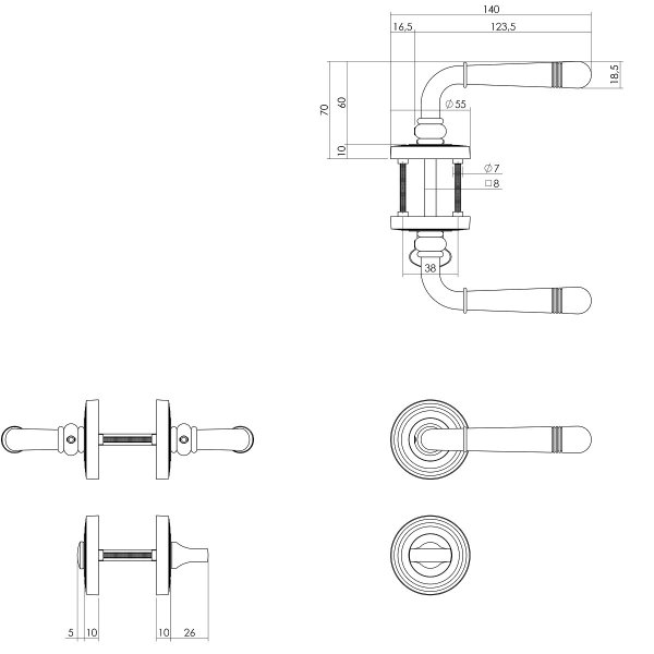 Türdrücker Fenstergriff Rosettengarnitur Antik Grau Vintage Stil Türbeschlag Zamak