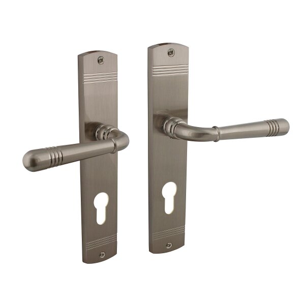 Classic Fenster- Türbeschlag Mod. Augsburg Nickel matt Langschildgarnitur Türdrücker Profilzylinder