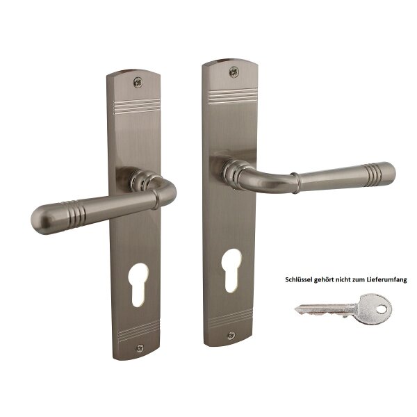 Classic Fenster- Türbeschlag Mod. Augsburg Nickel matt Langschildgarnitur Türdrücker Profilzylinder