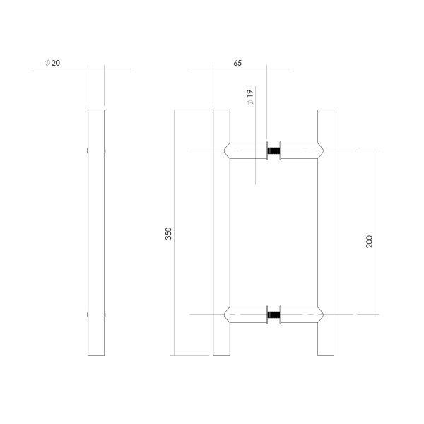 Intersteel Türgriffe paarweise T-Form 350x65x20 Mittenabstand 200 Edelstahl gebürstet