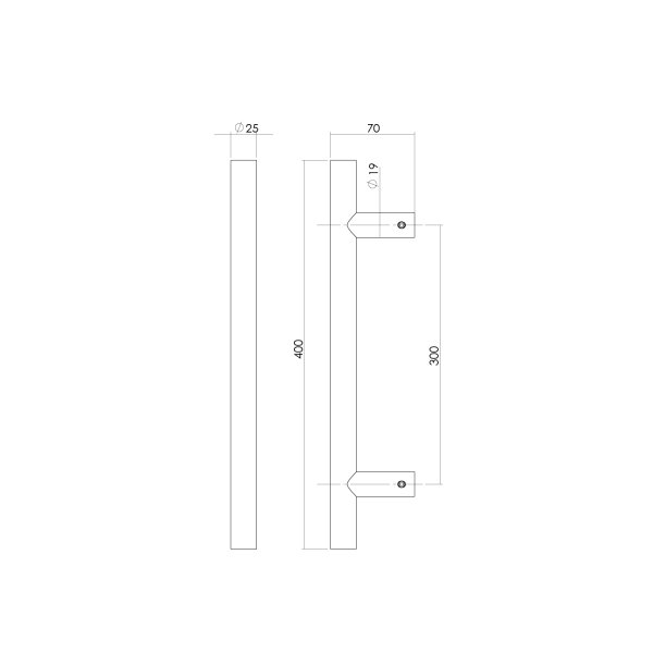 Intersteel Türgriff stückweise T-Form 400x70x25 Mittenabstand 300 Edelstahl gebürstet