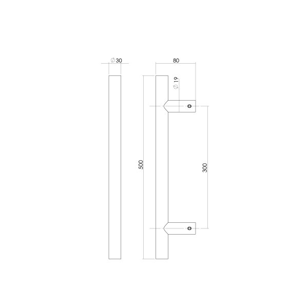 Intersteel Türgriff stückweise T-Form 500x80x30 Mittenabstand 300 Edelstahl gebürstet
